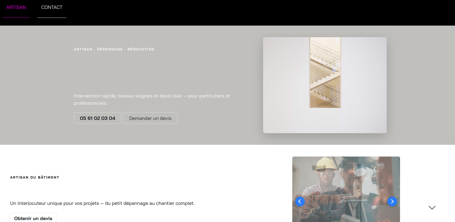 Aperçu du modèle de site vitrine Atelier 3